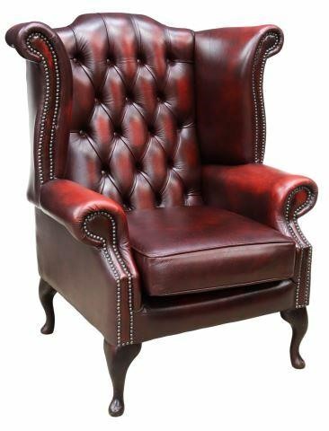 Appraisal: English Queen Anne style leather wingback armchair late th c