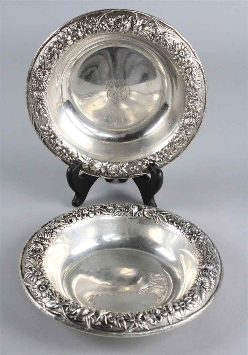 Appraisal: PAIR OF KIRK'' REPOUSSE'' PATTERN DISHES Marked S Kirk Son