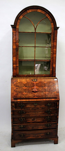 Appraisal: A REPRODUCTION TH CENTURY STYLE YEW WOOD BUREAU BOOKCASE of