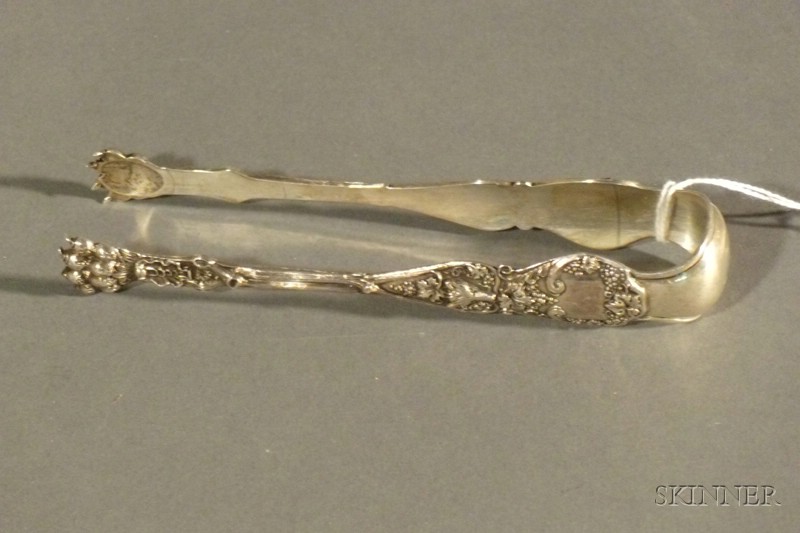 Appraisal: Pair of French Silver Sugar Tongs late th century the