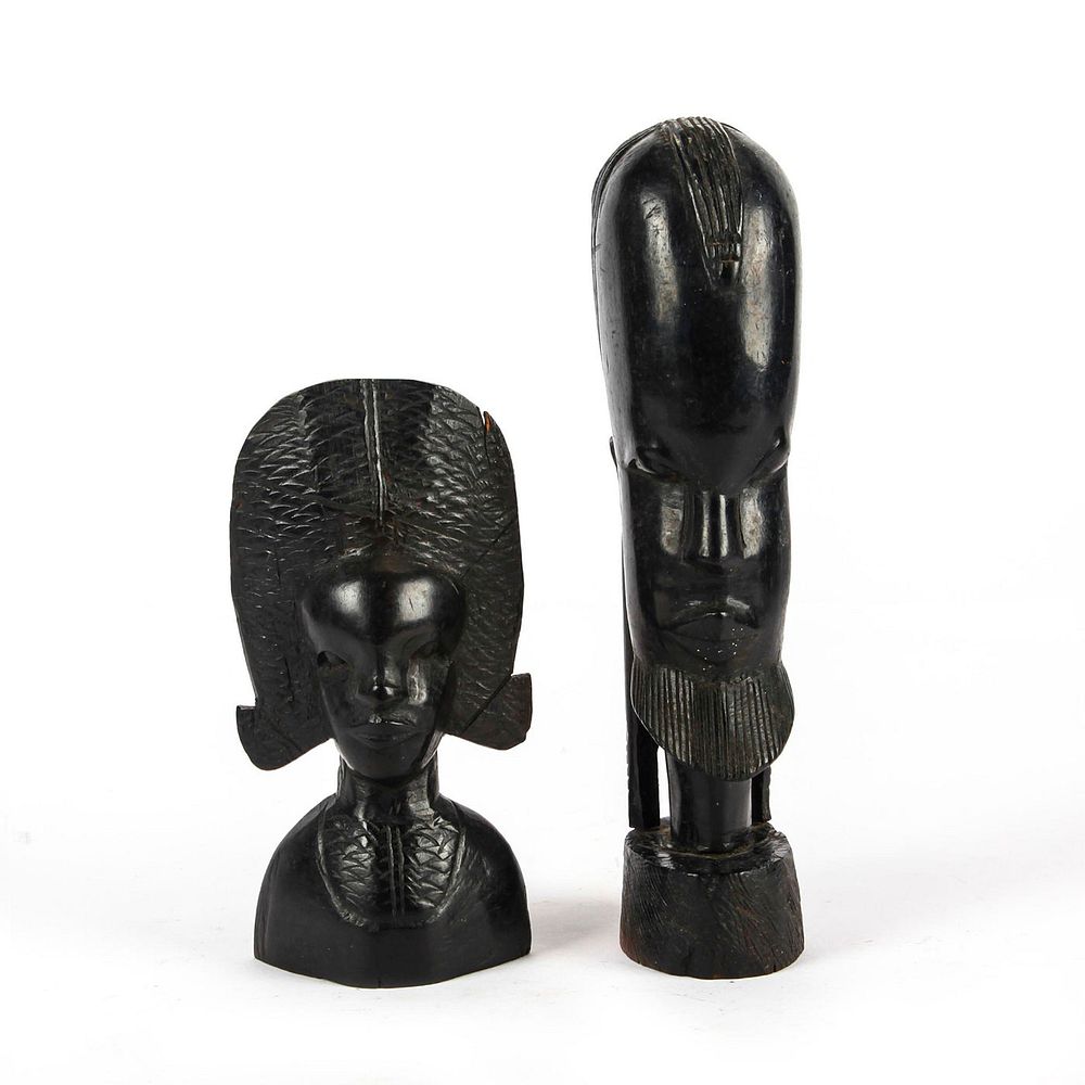 Appraisal: AFRICAN WOODEN TRIBAL BUSTS MAN AND WOMAN Hand carved wooden