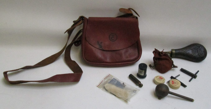 Appraisal: BLACK POWDER SHOOTING SUPPLIES Thompson Center leather possibles bag suede