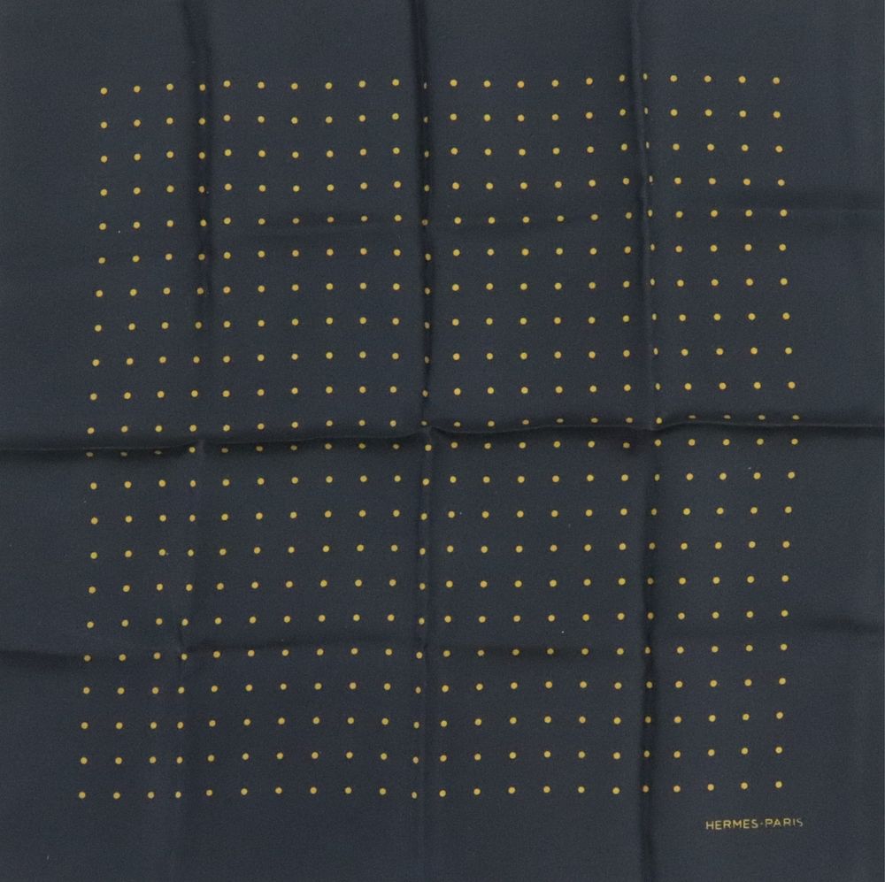 Appraisal: Hermes Silk Pocketsquare - Large Yellow Dots A black silk