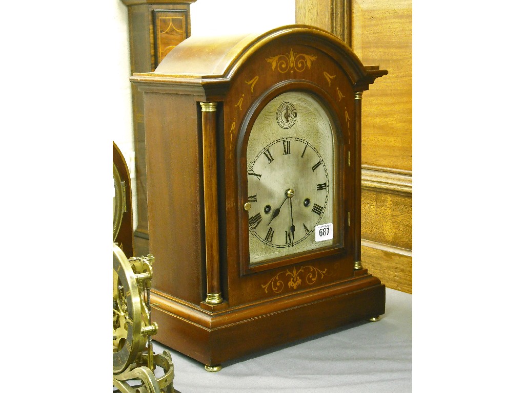 Appraisal: German walnut two train mantel clock the movement striking and