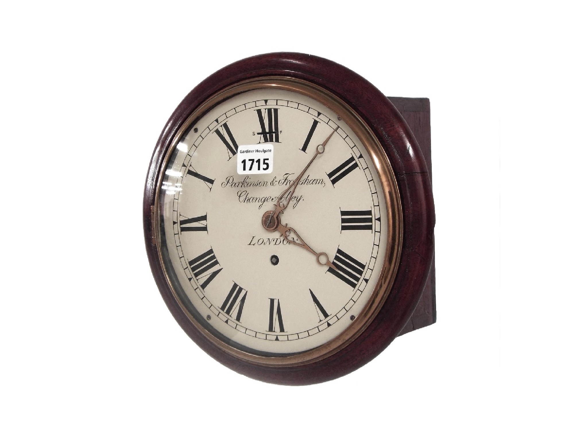 Appraisal: Mahogany single fusee wall dial clock signed Parkinson Frodsham Change