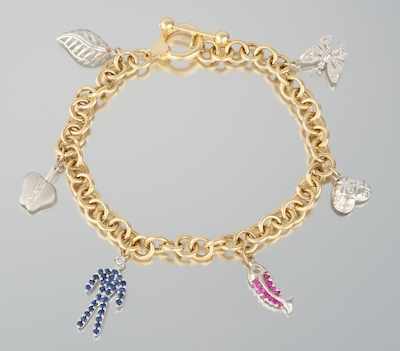 Appraisal: A Ladies' Cute Charm Bracelet k yellow gold link bracelet