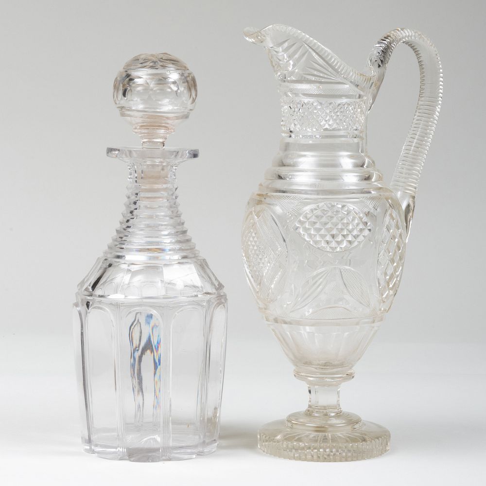 Appraisal: Cut Glass Decanter and Stopper and a Cut Glass Ewer