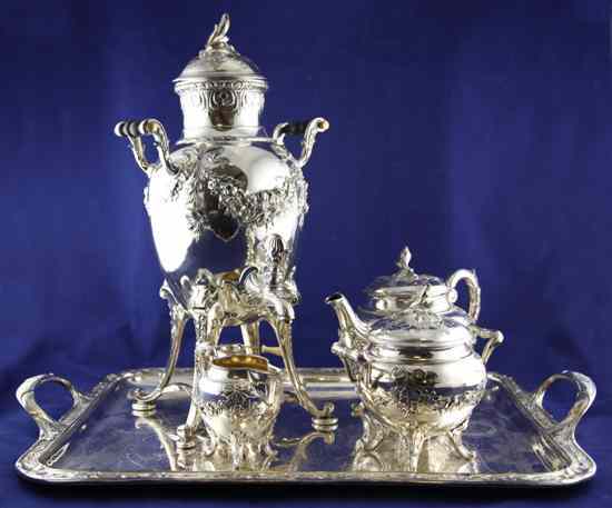 Appraisal: An ornate early th century French plated tea and coffee