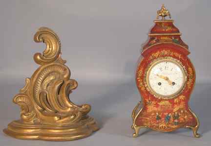 Appraisal: LOUIS XV STYLE RED JAPANNED GILT- METAL MOUNTED BRACKET CLOCK