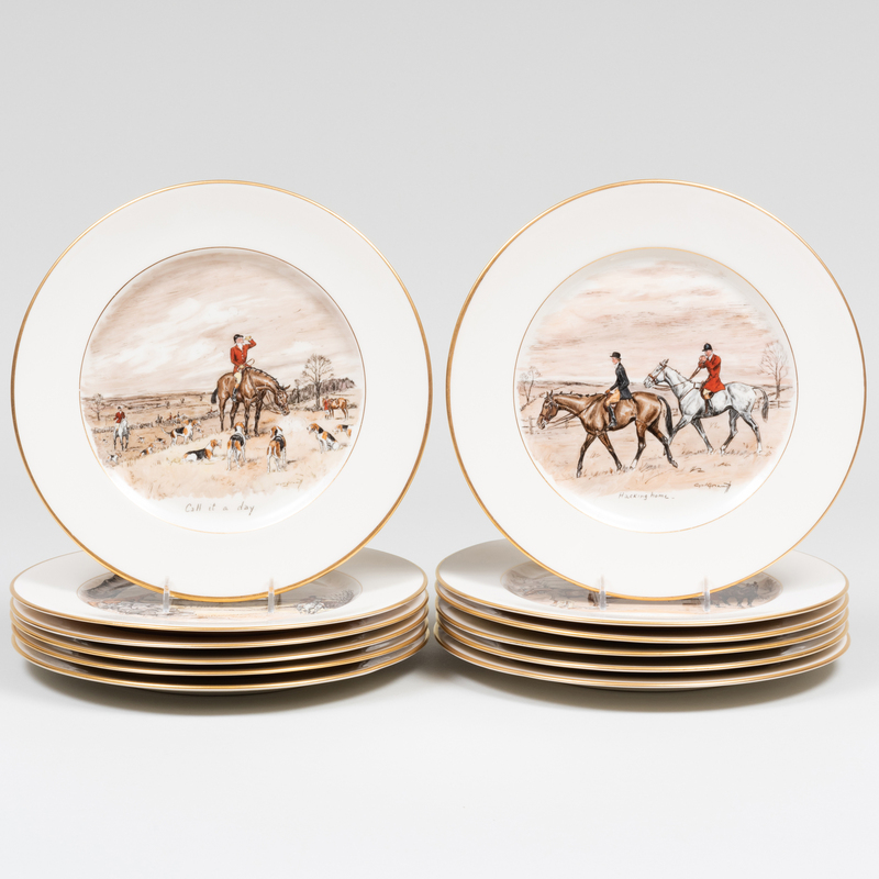 Appraisal: Set of Hunt Themed Porcelain Plates Unmarked in diam Condition