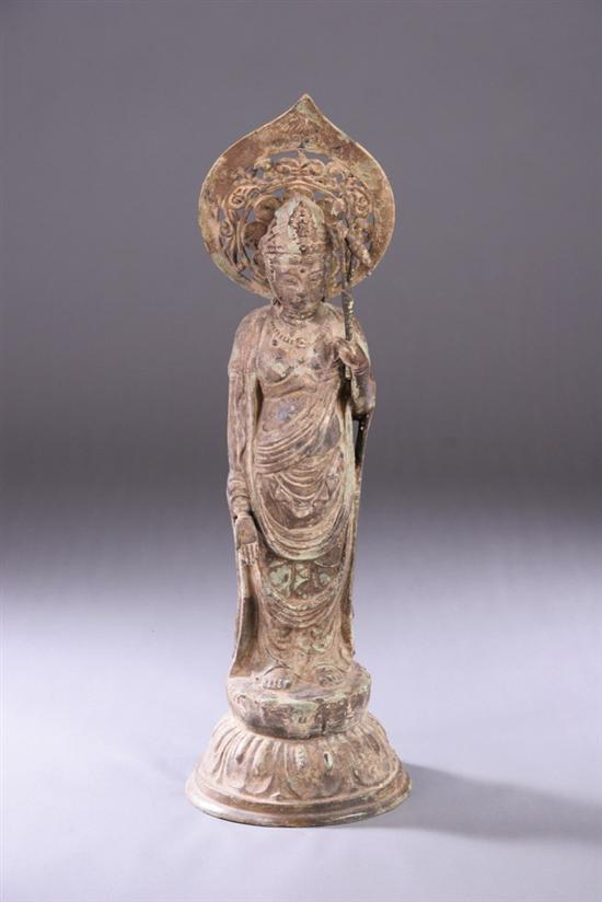 Appraisal: CHINESE IRON FIGURE OF GUANYIN Standing wearing beaded necklace diadem