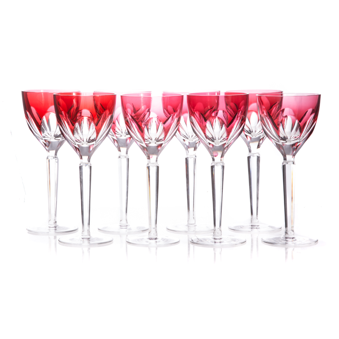 Appraisal: Eight Bohemian ruby cut-to-clear wine stems clear glass base and