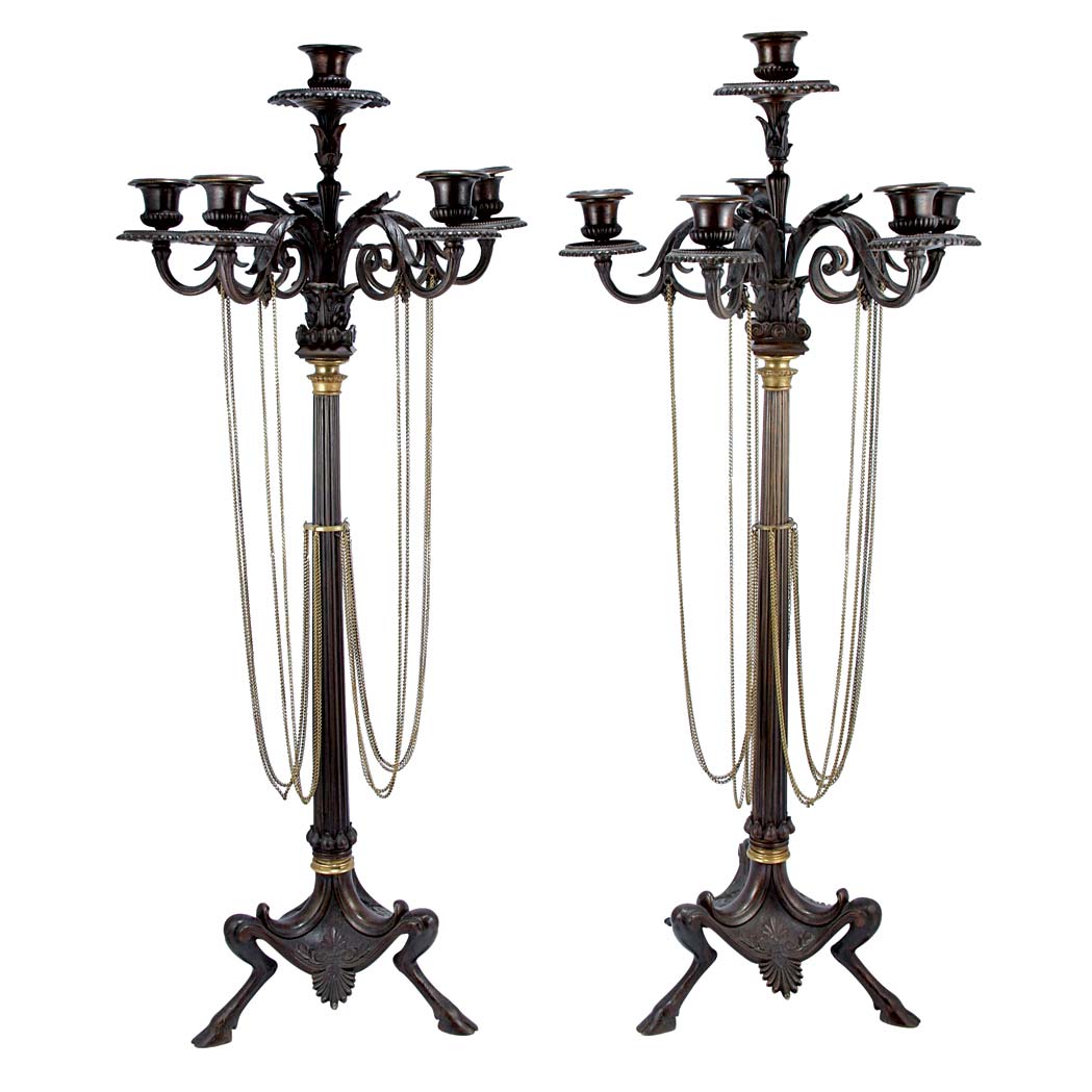 Appraisal: Pair of William IV Gilt and Patinated-Bronze Six-Light Candelabra In