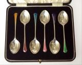 Appraisal: SET OF SIX GEORGE VI SILVER AND ENAMEL COFFEE SPOONS