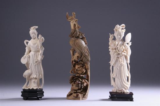 Appraisal: CHINESE IVORY FIGURE OF BIRD AND TWO FIGURES OF MEIREN