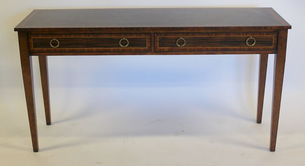 Appraisal: MODERN HISTORY Signed Exotic Wood Banded drawer console From an