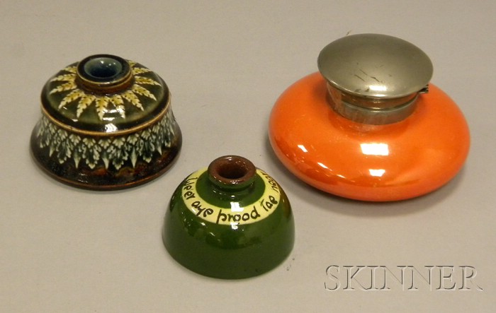 Appraisal: Three British Ceramic Inkwells a Doulton Burslem stoneware a Moorcroft