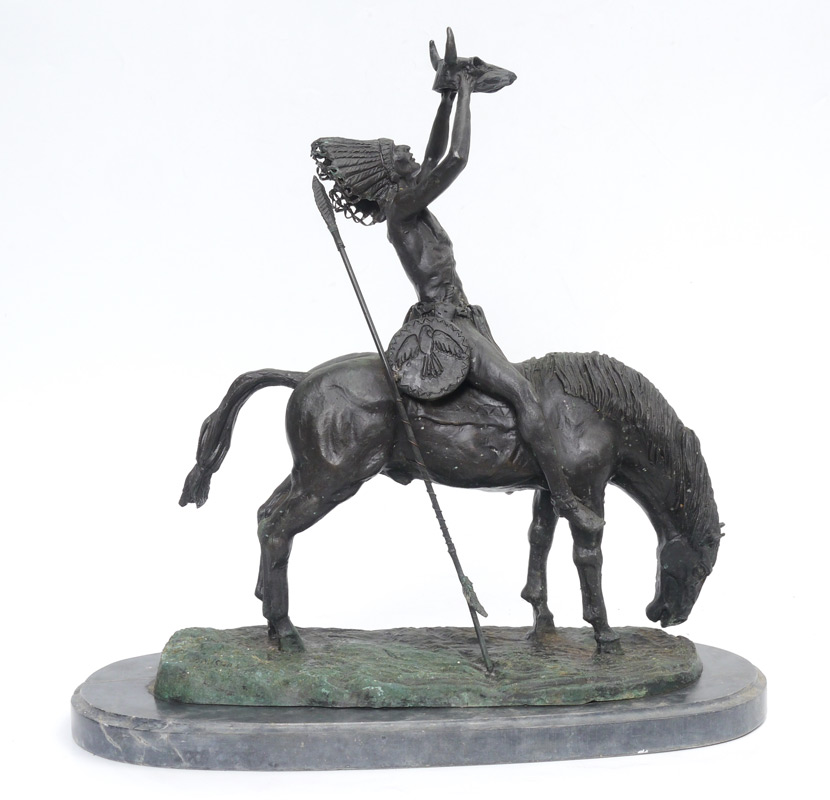 Appraisal: INDIAN CHIEF BRONZE SIGNED MARSHAL MITCHELL Depicts Indian Chief on