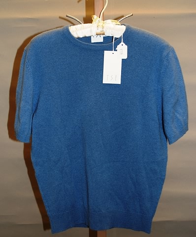 Appraisal: TSE blue cashmere short sleeve jewel neck sweater Size L