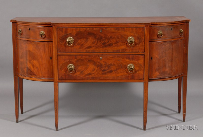 Appraisal: Federal Inlaid Mahogany Sideboard Massachusetts c the central drawer opens