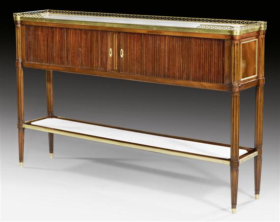 Appraisal: NARROW SIDEBOARD Louis XVI with illegible signature Paris circa Fluted