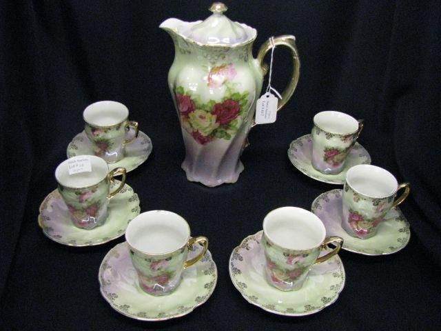 Appraisal: Victorian Porcelain Chocolate Set pot with six cups saucers floral