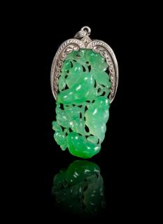 Appraisal: An Apple Green And Celadon Jadeite Pendant Length inches An