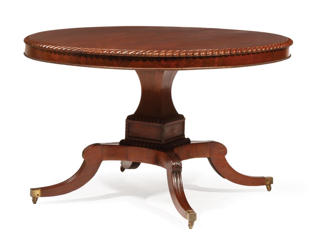 Appraisal: Regency Carved Mahogany Tilt-Top Center Table th c circular gadrooned