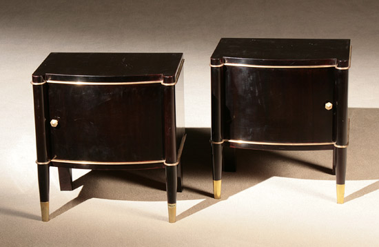 Appraisal: Pair of Belgian Art Deco Brass Mounted Ebonized Wood Nightstands