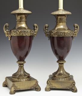 Appraisal: Pair of Faux Bois Iron and Brass Urn Lamps th