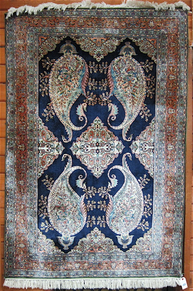 Appraisal: FINE HAND KNOTTED SILK AREA RUG the dark blue field