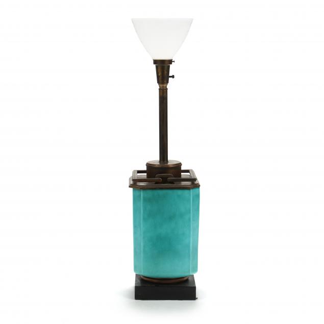 Appraisal: STIFFEL MID-CENTURY LARGE CERAMIC AND BRASS TABLE LAMP s patinated