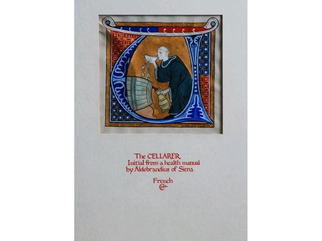 Appraisal: UNATTRIBUTED AFTER THE FRENCH THIRTEENTH CENTURY ORIGINALILLUMINATED LETTER 'The Cellarer'framed