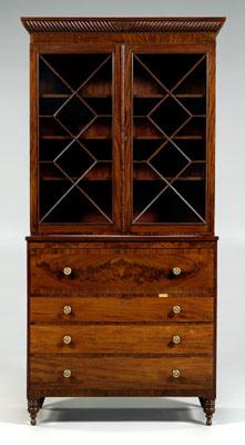 Appraisal: American Federal secretary bookcase mahogany two-case construction upper case with