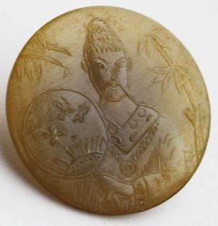 Appraisal: Carved Chinese Horn Button With Male Chinese Court Figure