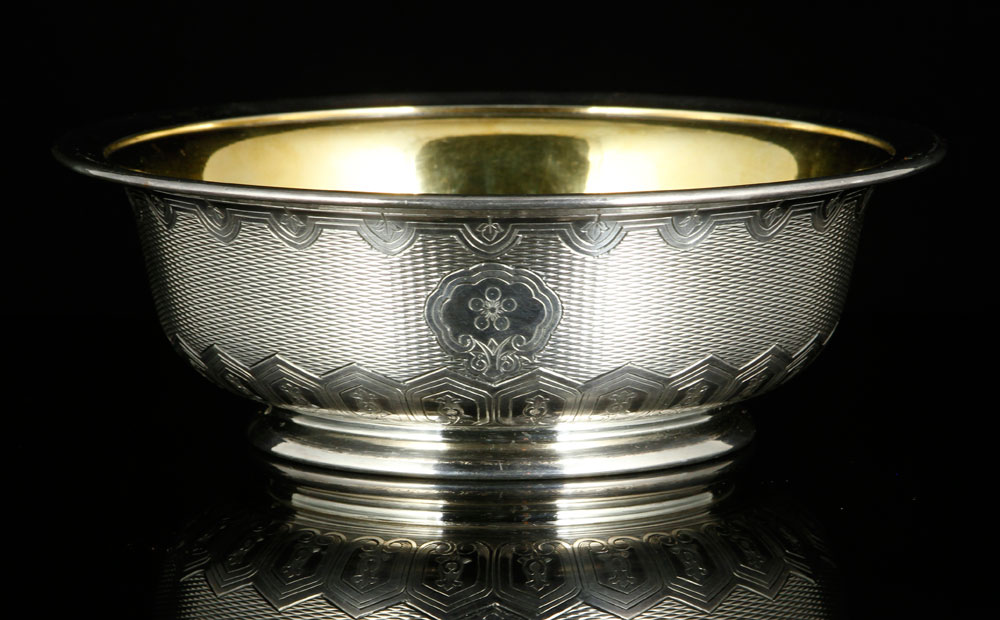 Appraisal: - Christofle Engraved Silver Plate Bowl Christofle bowl engraved silver