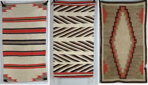 Appraisal: THREE NAVAJO RUGS Brown black and white striped x Small