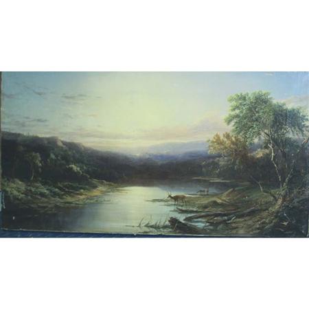 Appraisal: J Wilson th Century Deer by a Mountain River Estimate