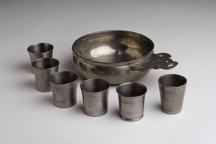 Appraisal: SIX PEWTER DRAM CUPS PROBABLY ENGLISH Height of tallest inches