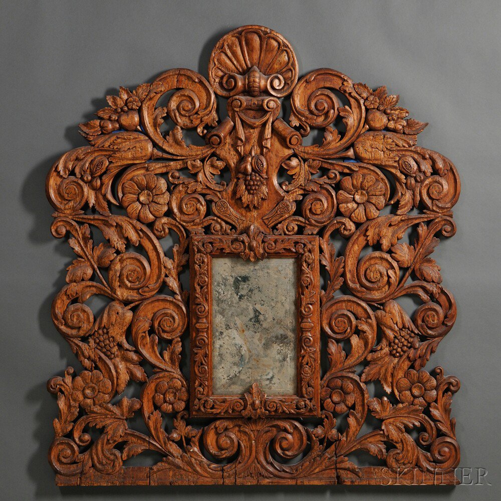 Appraisal: Carved Fruitwood Mirror probably South America th th century the