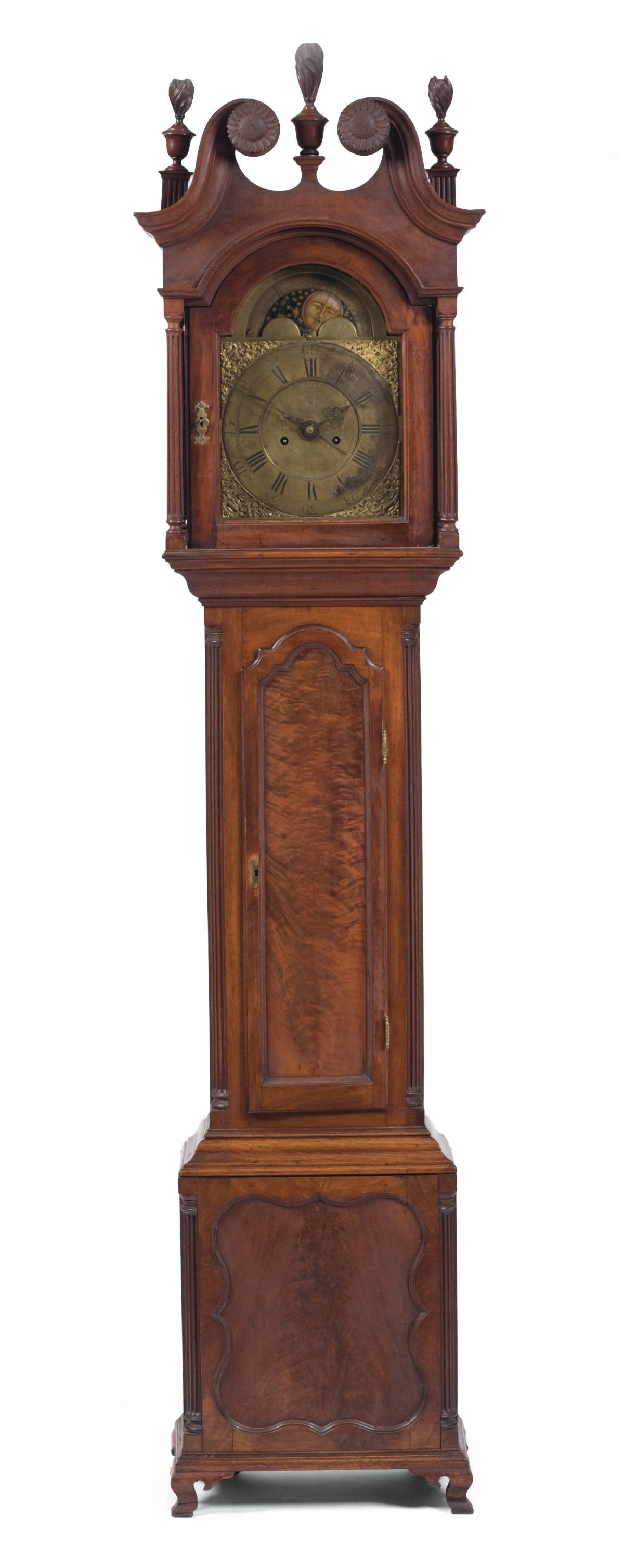 Appraisal: PENNSYLVANIA CHIPPENDALE FIGURED WALNUT TALL CLOCK SIGNED SAMUEL BISPHAM The