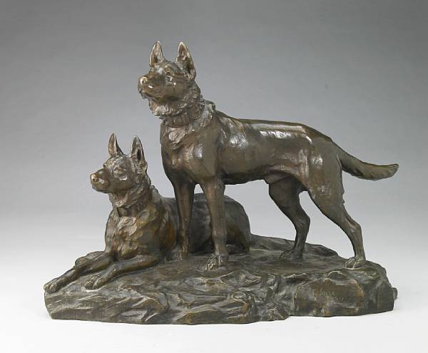 Appraisal: A French patinated bronze animalier group cast after a model