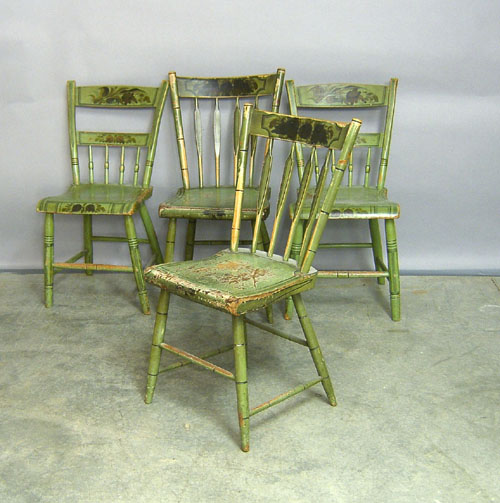 Appraisal: Set of painted plank seat chairs th c