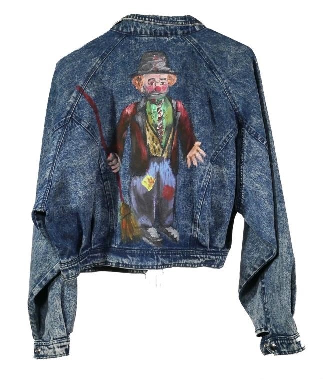 Appraisal: Denim jacket circa s with a painting of renowned clown