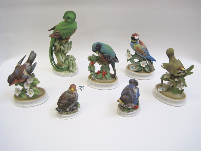 Appraisal: SEVEN LEFTON PORCELAIN FIGURAL BIRDS including the Quetzal Snowbird H