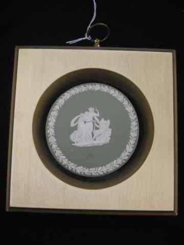 Appraisal: Wedgwood Green Jasperware Plaque classical maiden cherub decor image area