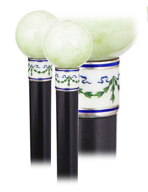 Appraisal: Hard Stone and Enamel Dress Cane Ca -Plain Bowenite ball