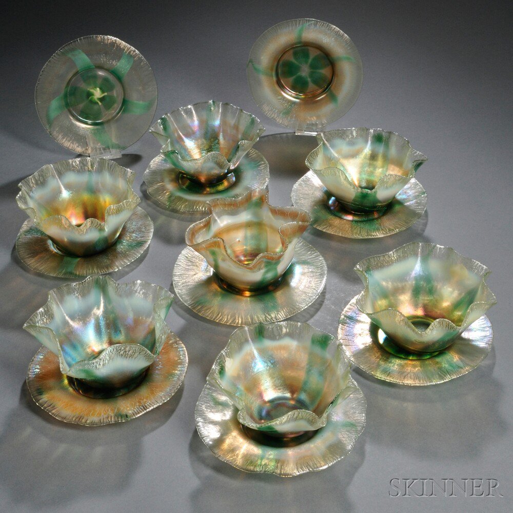 Appraisal: Seven Tiffany Favrile Finger Bowls and Nine Underplates Art glass