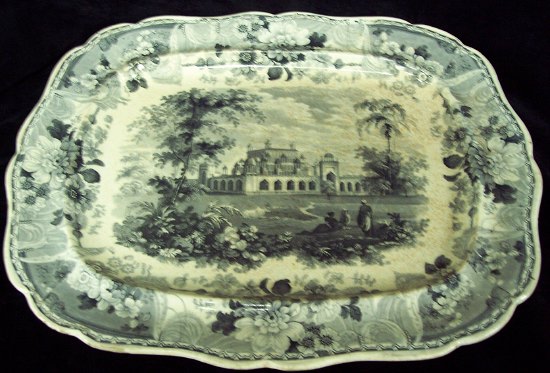 Appraisal: A meat dish transfer printed with a Colonial scene cm