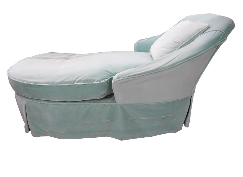 Appraisal: NORMAN LEAR GREEN UPHOLSTERED CHAISE LOUNGEcovered with velvet on fluted